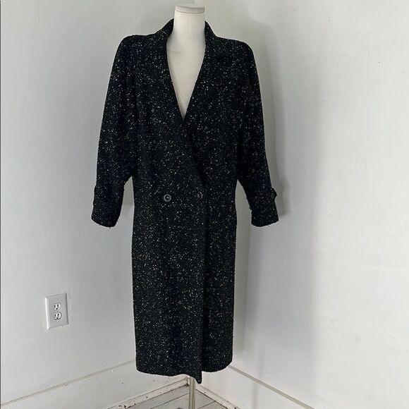Vintage 50s Mod Academia Preppy Black Nubby Tweed Peacoat - Picture 1 of 7